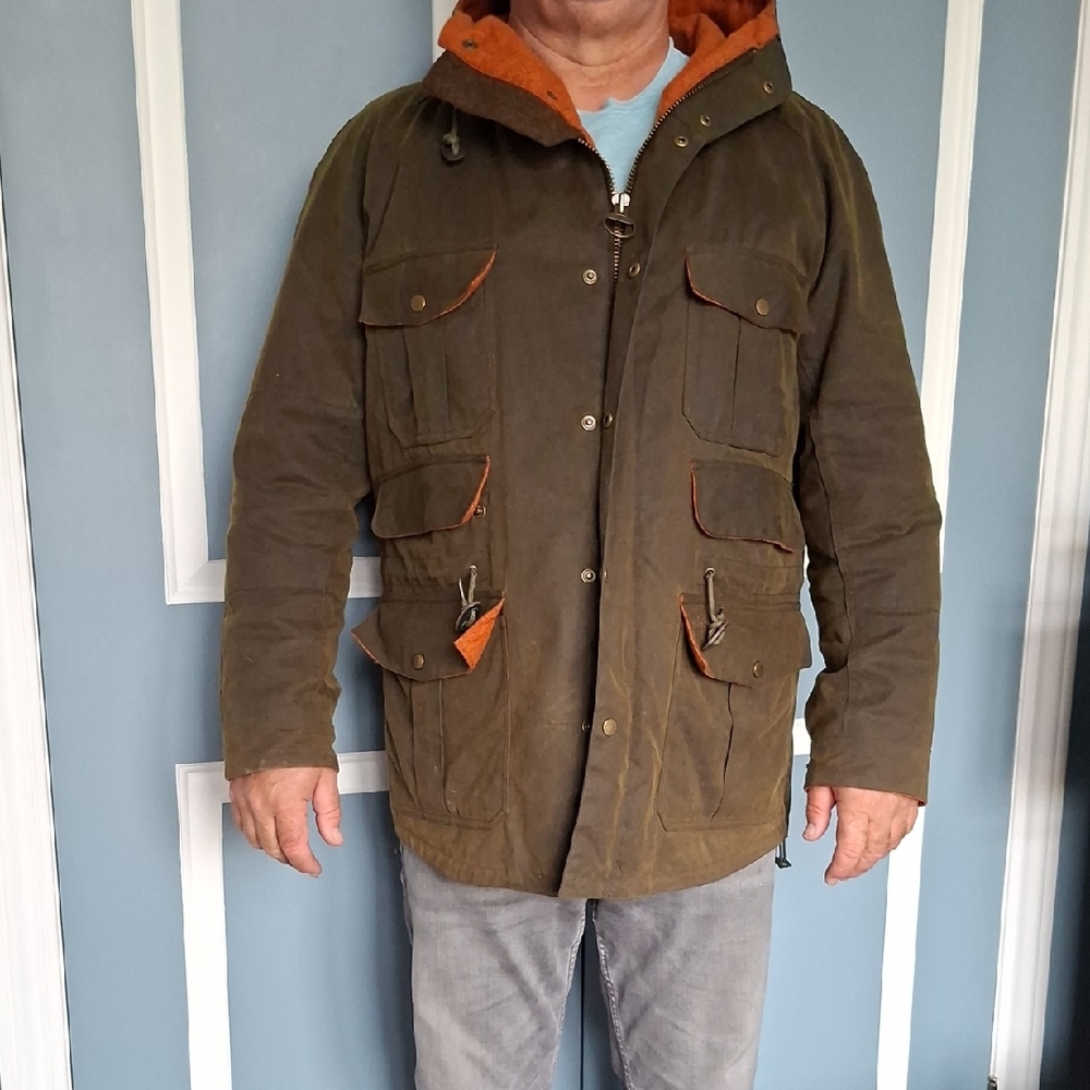 Barbour Olive and Orange Military Jacket